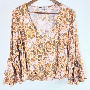 Gypsies & Moondust Floral Bell Sleeve Boho Crop Top Size Medium Hippie Festival